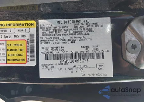 2019 Ford Fusion Sel from USA, damaged, VIN 3FA6P0CD8KR181748